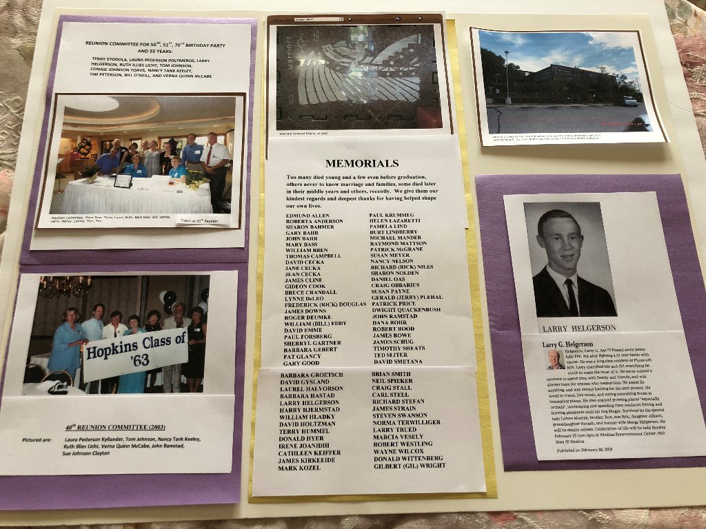 40th & 50th Reunion Committee pictures; Memorials page; Larrys obituary